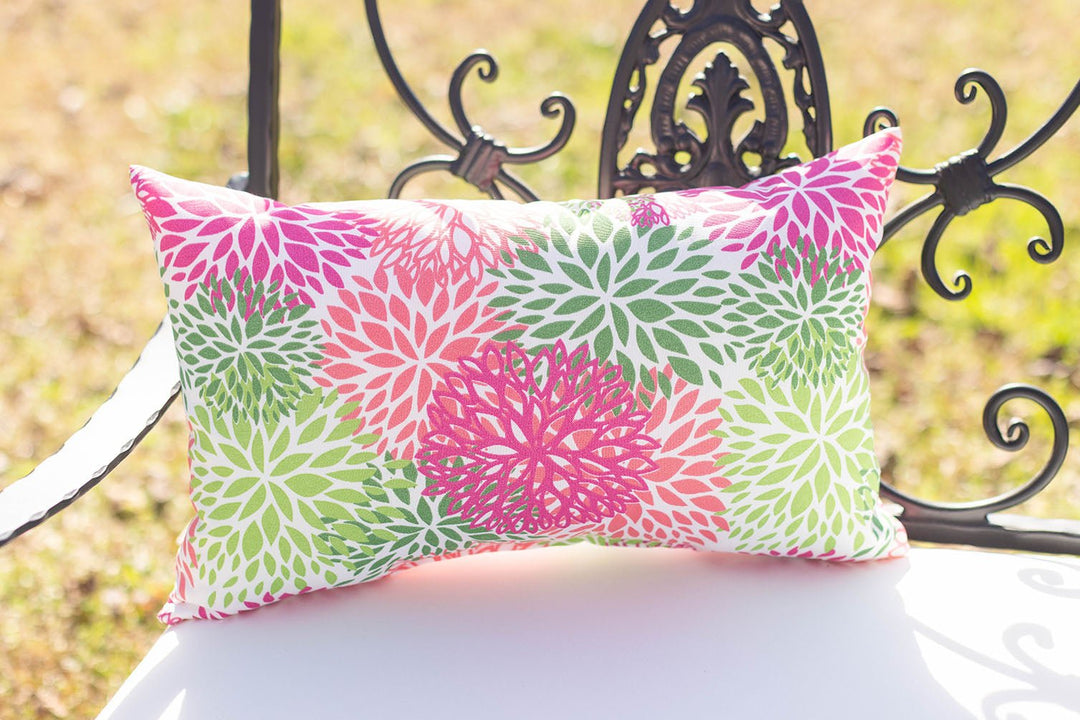 Set of 2 Lumbar Throw Pillows | Floral Blooms Harmony Pink Orange Green - RSH Decor