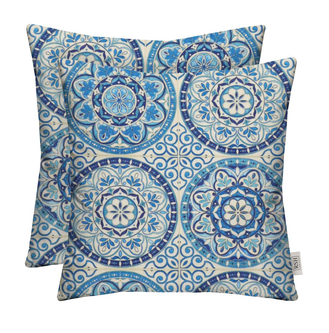 Set of 2 Pillows, 17" W x 17" H, Polyester Blue Wheel Indigo - RSH Decor