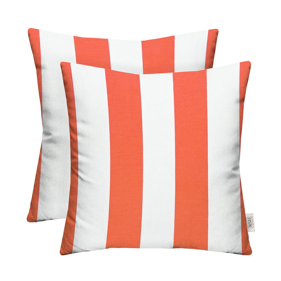 Set of 2 Pillows, 17" W x 17" H, Polyester Coral and White Stripe - RSH Decor