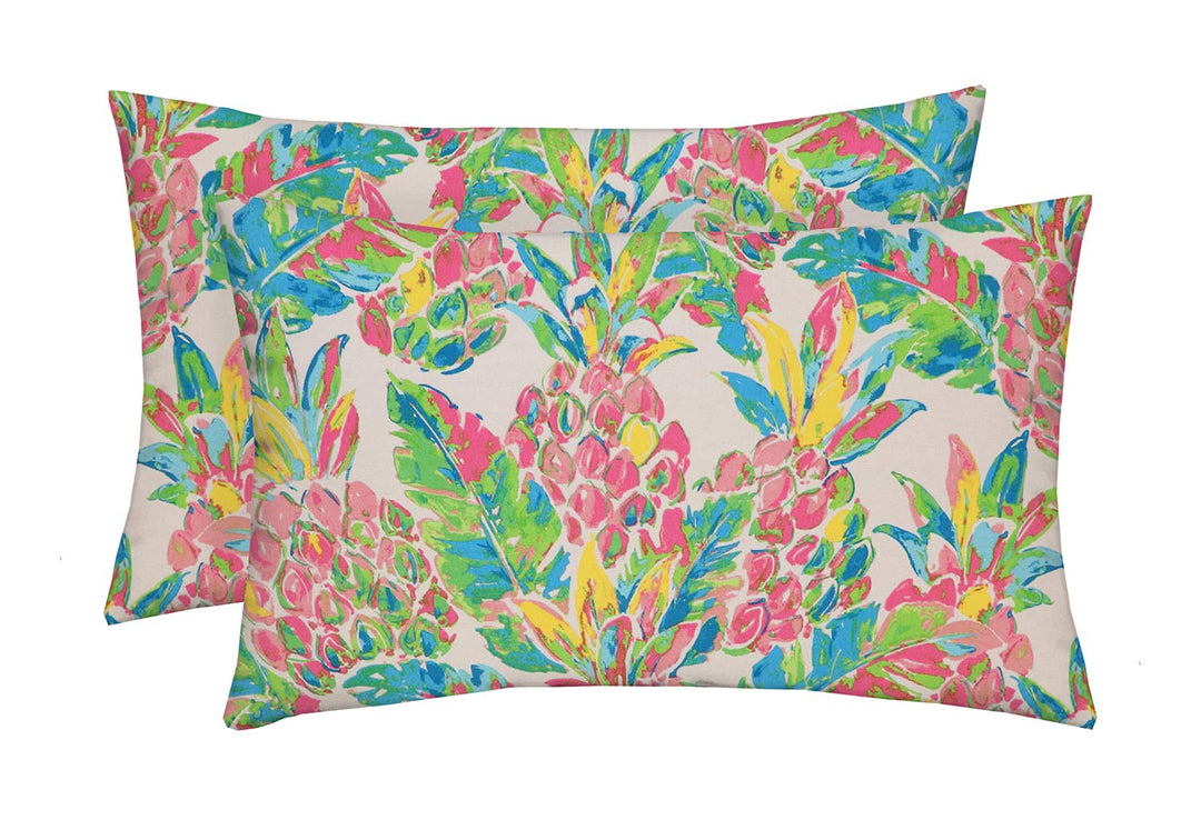Set of 2 Pillows, 20" H x 12" W Lumbar, Vida Garden Pink Pineapple - RSH Decor