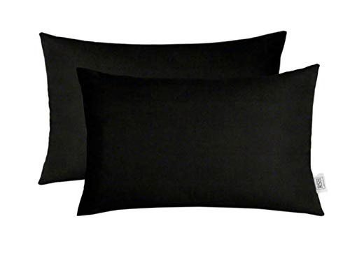 Set of 2 Pillows, Sunbrella Solids, 20" W x 12" H, Lumbar, Black - RSH Decor