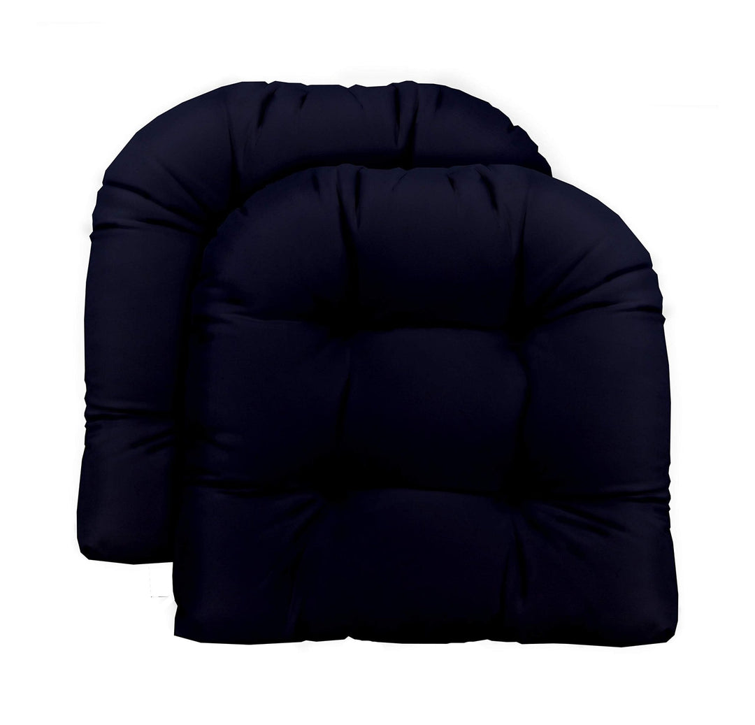 Set of 2 U-Shape Wicker Seat Cushions Set, Tufted, 19" x 19", Polyester Navy Blue - RSH Decor